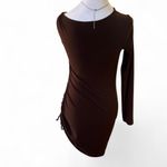 Cache Y2K VTG brown stretchy one sleeve chain link ruched tie mini dress x small Photo 5