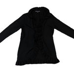 Brooks Brothers  346 Black Open Front Cardigan Sweater Ruffle Merino Wool Size S Photo 0