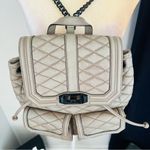 Rebecca Minkoff QUILTED LOVE LEATHER BACKPACK PURSE, Tan/Gray, Luxury Photo 8