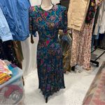 Beautiful teal floral paisley vintage flowy pleated skirt drop waist dress 80’s Blue Photo 4