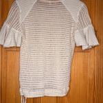 Free People Cream Open Knit Short Sleeve Sweater Boho Crochet Top White Size L Photo 4