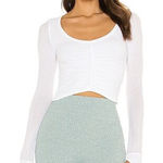 Michael Lauren NWT Revolve White Salvatore V-Neck Ruched Front Crop Top Large Photo 0