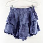 Aerie  Tiered Ruffle Cotton Smocked Waist Tie Dye Mini Skirt Blue Small Photo 1