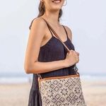 Myra Tessellated Rug Calf Hair Leather Canvas Shoulder Tote Adjustable Strap Bag White Photo 0