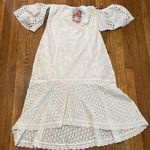 Farm Rio NWT  Anthropologie Off Shoulder Eyelet Midi Lace dress white L PETITE Photo 1