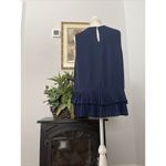 Q&A Women's Blouse L Navy Blue Sheer Double Ruffle Hem Peplum Sleeveless Photo 4