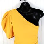 Free People Womens Small One Shoulder Puff Sleeve Bodysuit Sunset Gold Summer Photo 3