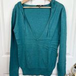 Full Tilt  Hooded Top Long Sleeve Size M Teal Green Pullover Casual Deep V-Neck Photo 0
