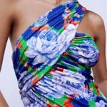 ZARA  Blue & Green Floral one Shoulder Asymmetrical Bloggers Fav Bodysuit, Medium Photo 2