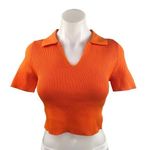 Pretty Little Thing Orange Rib Short Sleeve Collar Polo Shirt Cutout Crop Top Sz M Photo 0