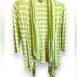 J.Jill Cardigan Sweater Women’s Green White Striped LINEN Open Front siz… Photo 0
