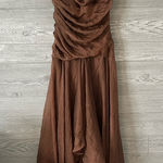 Milano‎ brown Y2K formal prom dress gown. Halter neck hi low appearance floor Photo 0