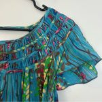 Free People Vintage Teal Blue Floral Short Flutter Sleeve Boho Top Size 1 Small Photo 3