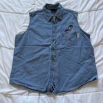 Disney Vintage 90s Pooh Eeyore Embroidered Denim Jean Blouse Tank Womens Large Photo 0