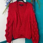 Red puff sleeve relaxed, cardigan. Size small Photo 0
