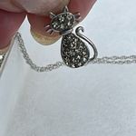 Boutique Sterling silver CZ covered Cat pendant necklace. Photo 7