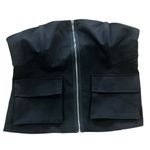 Like an angel Womens Strapless Front Zip Black Crop Top Size XL Pockets Y2K Photo 0
