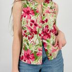 vintage boho hibiscus button down sleeveless top floral flowy size s Green Photo 2