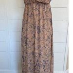 Nordstrom  Soprano Brown Tan w/ Navy flowers Sheer ruffled‎ flowy dress Photo 0