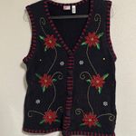Vintage Christmas Poinsettia Sweater Vest Size L Photo 0