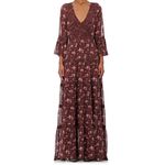 Ulla Johnson Aurora Silk Georgette Maxi Dress Long Sleeve Floral Plum Photo 2