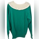 Green Sweatshirt White Crochet Collar Christmas Holiday Size M Photo 1