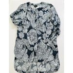Giorgio Armani Blue Floral Print Tunic Blouse Size 44 XL Long Sleeve Cotton Photo 1