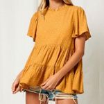 Boho Chic Flutter Sleeve Layered Tiered Baby Doll Short Sleeve Top Sz LG NWT Photo 3