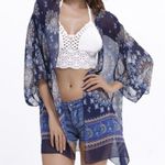 Boutique NEW Blue Medallion Sheer Kimono Coverup Beach Swim Photo 0