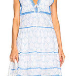 NWT Jonathan Simkhai Stripe Eyelet Gathered Mini Dress Blue Size L Photo 0