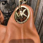 Michael Kors Fulton Chain Tan Pebbled Leather Tote Purse 3 Compartment Hobo Photo 2