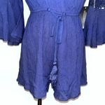 Blush HINT OF  Navy Blue Floral Crochet Off The Shoulder Romper Small NWT Photo 3