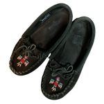 Minnetonka Moccasin Thunderbird II Suede Beaded Slip On Shoes Black Size 7 Photo 5