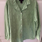 Denim & Co Denim Co Embroidered Collared Button Up Shirt Green Floral Women's XL Photo 0