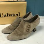 Unlisted Vtg  Spatter Me tan taupe suede heels women’s size‎ 7.5 Photo 0