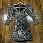 PATBO Gold Metallic lurex mesh fabric Leopard Drape Mini Dress sz 4 Black Photo 3