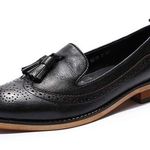 Mona Flying Penny Loafer Shoes Heeled Almond Toe Tassel Tie Leather Black 10.5 Photo 0