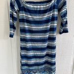 Lilly Pulitzer  Laurana Midi Off Shoulder Navy and White Striped Dress Photo 1