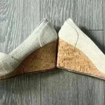 Toms Cream Canvas Wedge Peep Toe Sandal Size 10 Photo 2