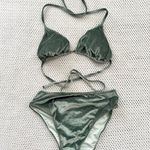 Victoria's Secret Victoria’s Secret Sage Green Velvet String Bikini Top High Cut Bottoms L/XL Photo 1