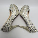 Cinderella Crystal Glass Rhinostones Beaded Wedding Heel Shoes Sz 42 Red Bottom Silver Photo 9