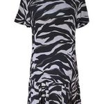 DKNY  Women’s Zebra Animal Print Pleated Dress Size S Drop Waist Black Gray Photo 0