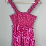 Entro Patterned Smocked Wide Leg Jumpsuit Women's Medium Pink Purple Comfy Boho Photo 7