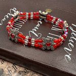 Vintage Handmade Red Beaded Bracelet Retro Floral Photo 1