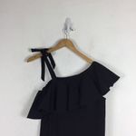 Sea NY Black Ruffle Off Shoulder Mini Dress Small Button Loose Linen Shirtdress Photo 11