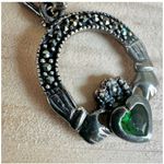 Solvar Heritage Sterling Silver Marcasite & Green Crystal Claddagh Necklace Photo 2