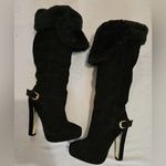 Colin Stuart  black suede platform heel faux fur boots Photo 6