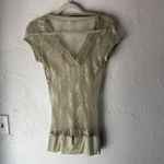 Studio Y  Y2k Sage Green Lace Top Sheer V Neck Short Sleeve Tunic Blouse‎ Fairy Photo 4