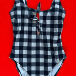 Kate Spade Black White Gingham Plaid Bow One Piece Bathing Swimsuit Size M Photo 0