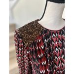 Blank London Anthropologie Red Black Diamond Print Velvet Sequin Blouson Blouse Size L Photo 6